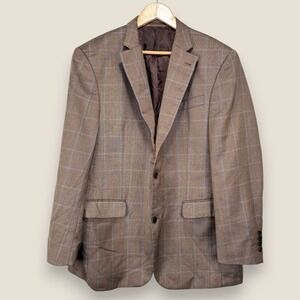 Carl Gross Silk Wool Sport Coat Jacket Men 42R Brown Blue Check 2 Button
